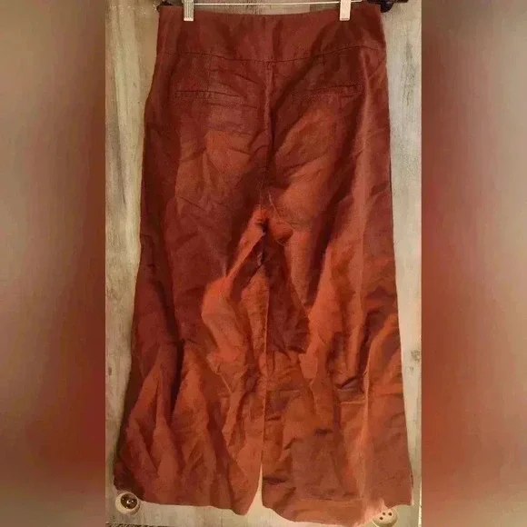Anthropologie Button Wide-Leg Ankle Pants in Rust Boho Linen Blend 6 Women's - Picture 9 of 11